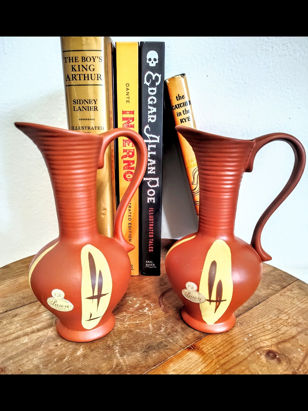 Rare MCM Sawa Keramik Germany Terracotta Pitcher Vases- Matching Pair 314/15